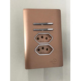 Conjunto interruptor Duplo Simples + Tomada Dupla 10a 4x2 - Novara Ouro Rose Cromado